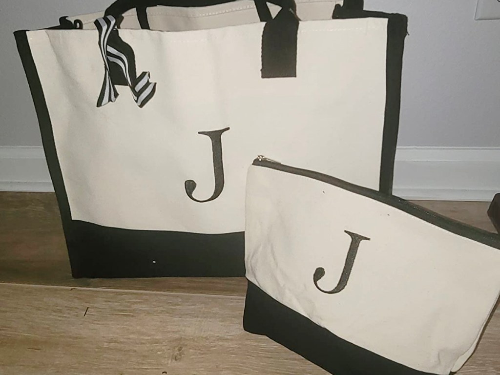 j tote bag and makeup bag set