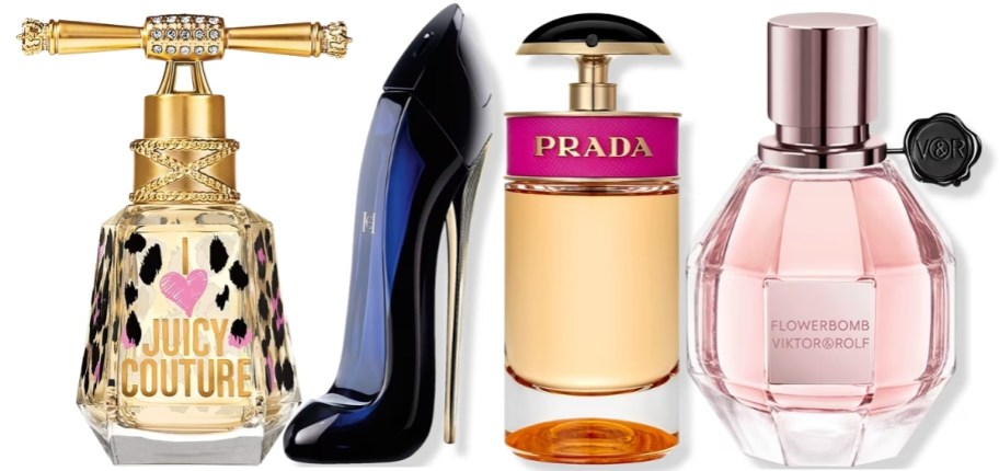 four bottles of designer perfume