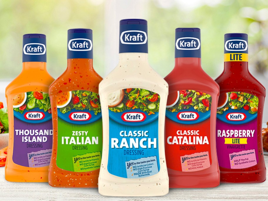 kraft salad dressing bottles on table
