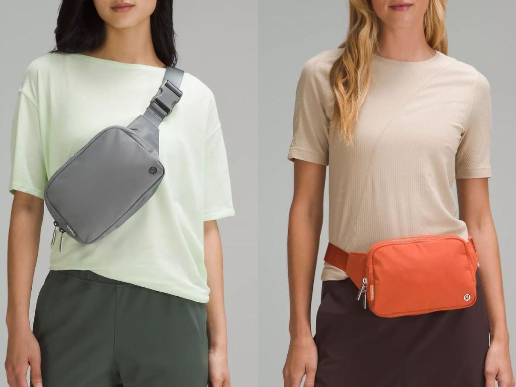 stock images of 2 women wearing lululemon 2L everywhere belt bags