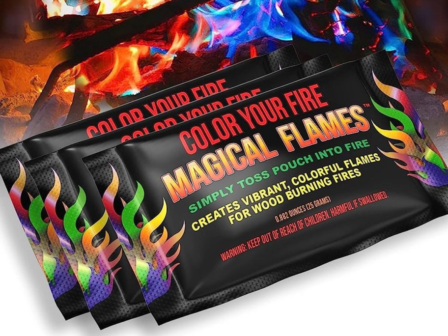 magical flames jumbo packs stacked with flames behind it