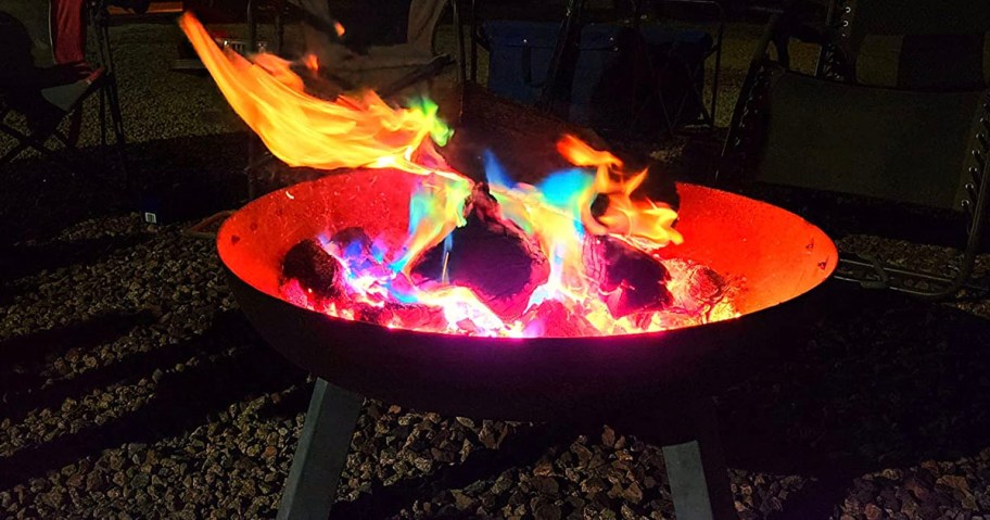firepit with colorful flame