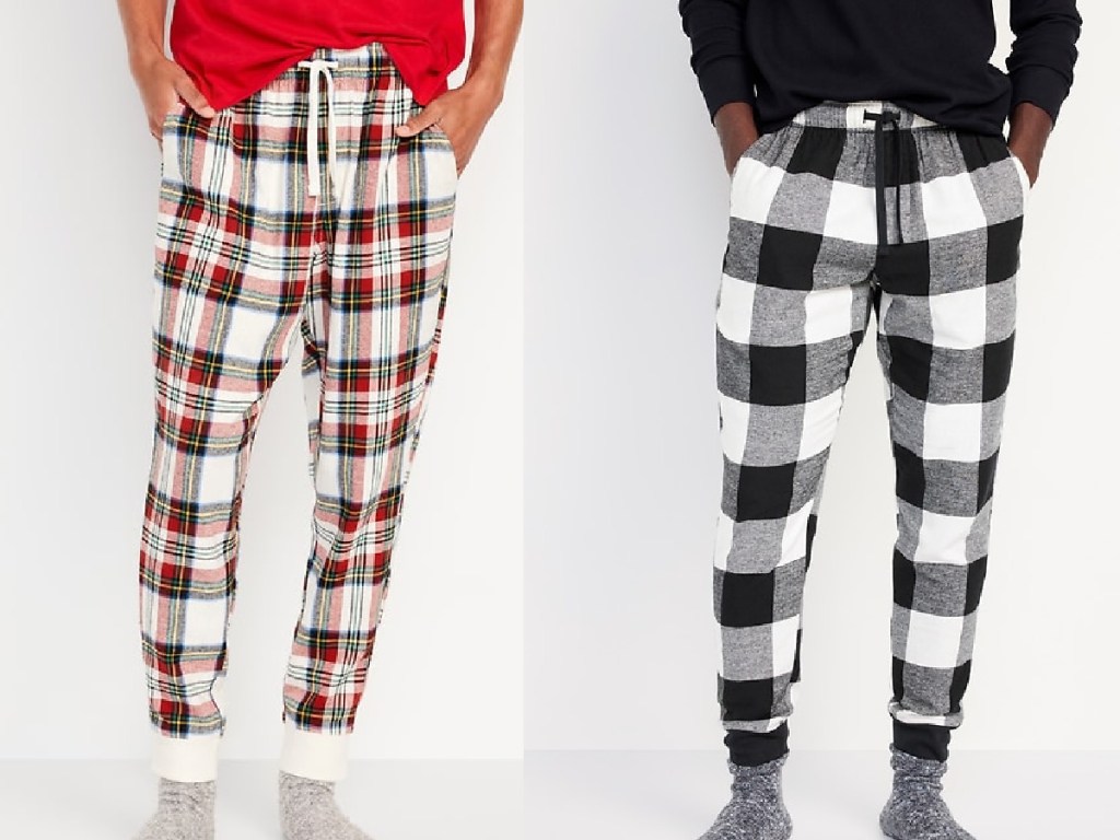 men wearing old navy jogger Christmas pajamas