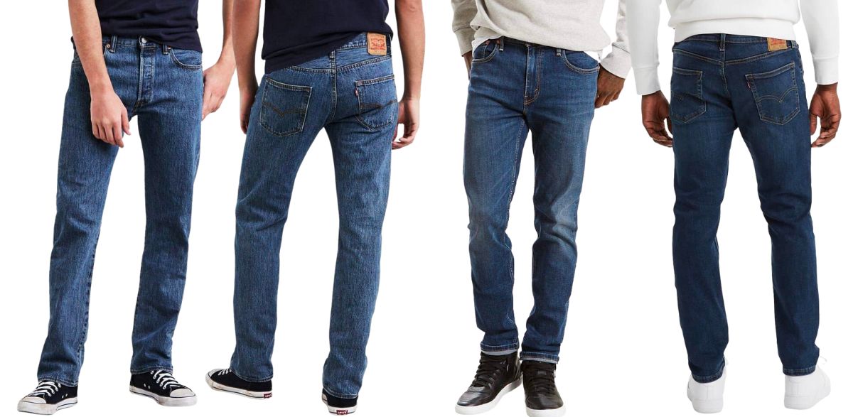 2 male models wearing mens levis on sale on amazon