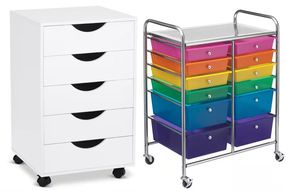 white and rainbow storage drawers