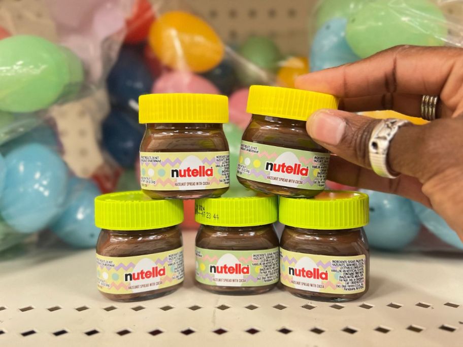 multiple mini jars of nutella stacked on each other