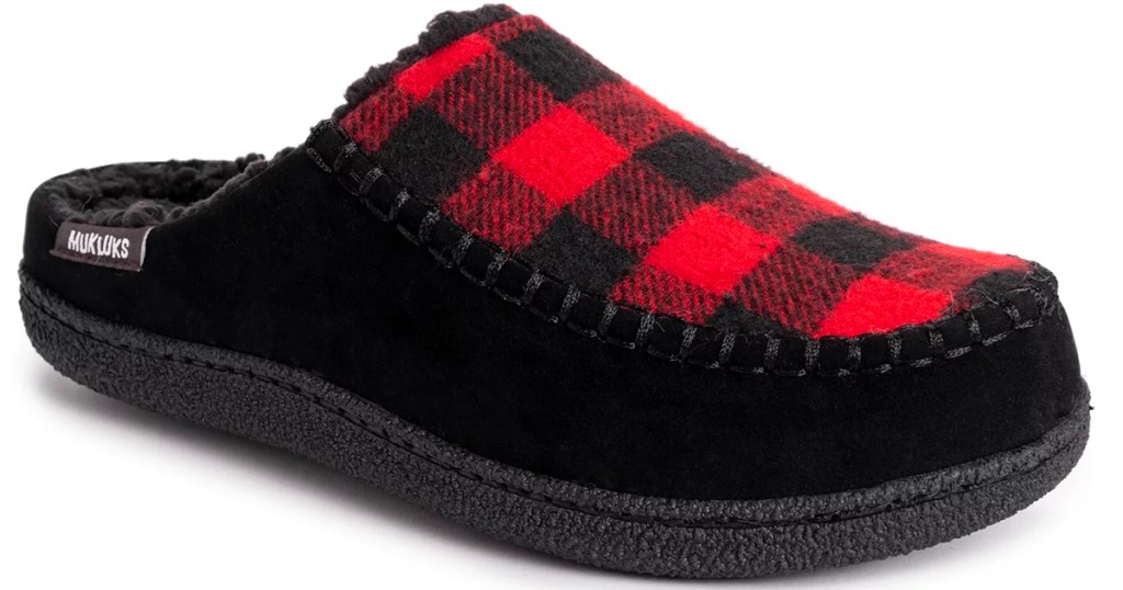 red and black plaid muk luks slippers