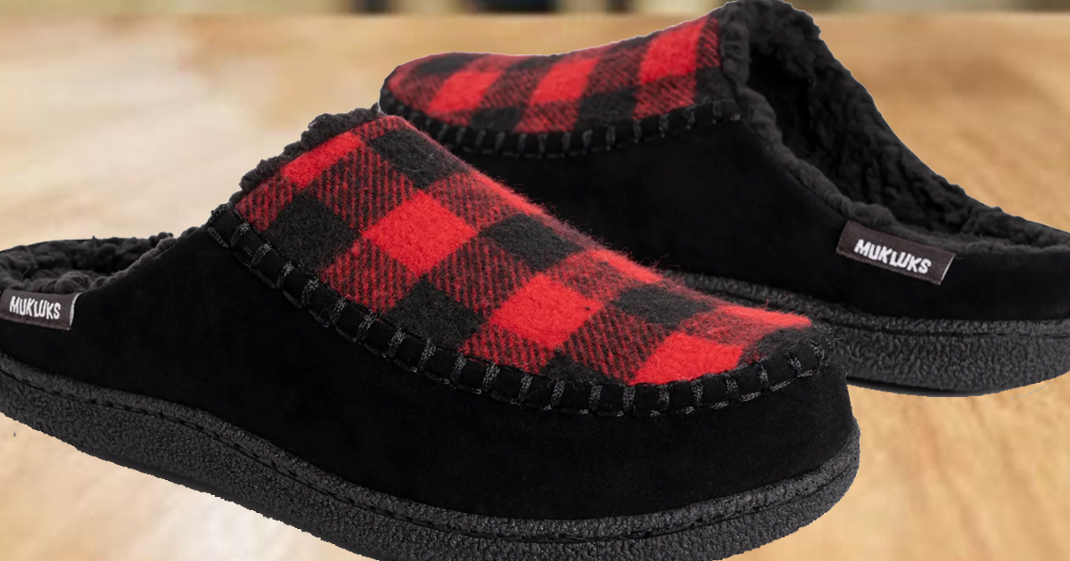 red and black plaid muk luk slippers