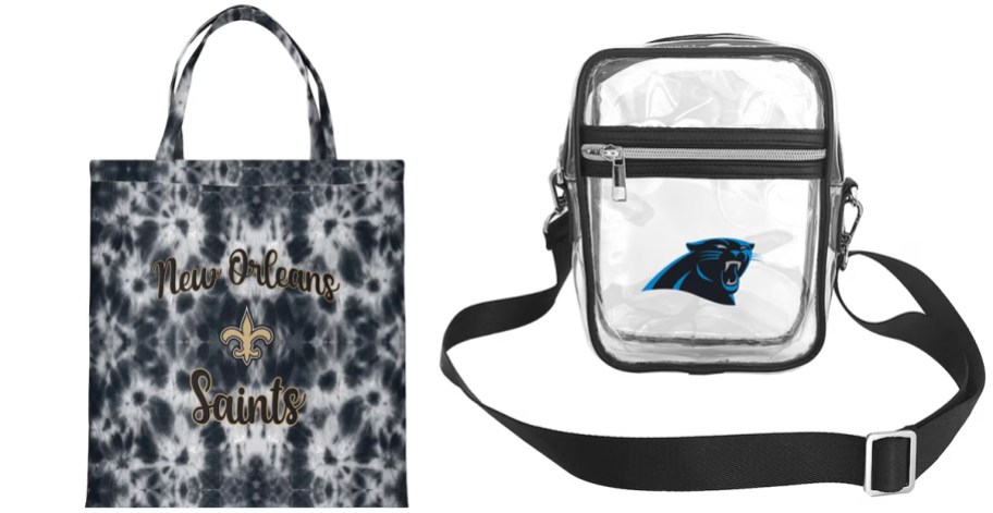 two black and white nfl bags