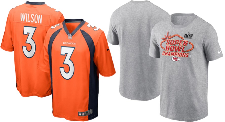 orange jersey and gray tee