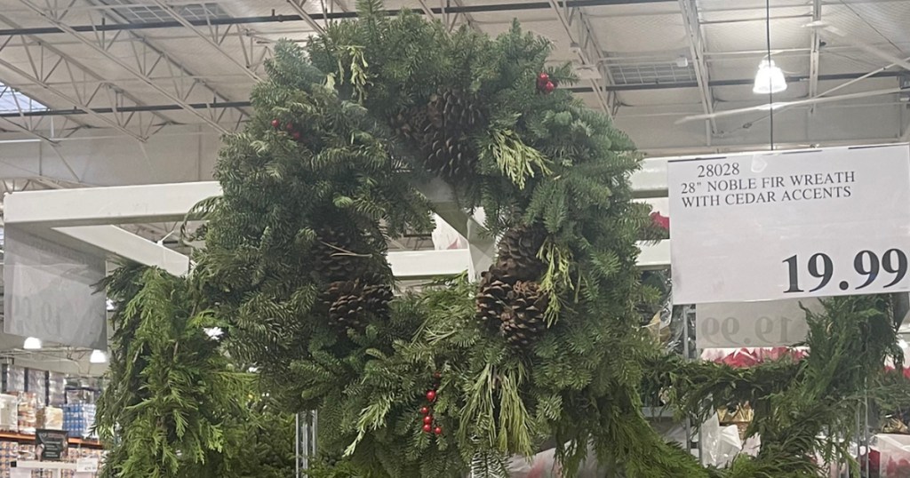 noble fir wreath hanging in costco store