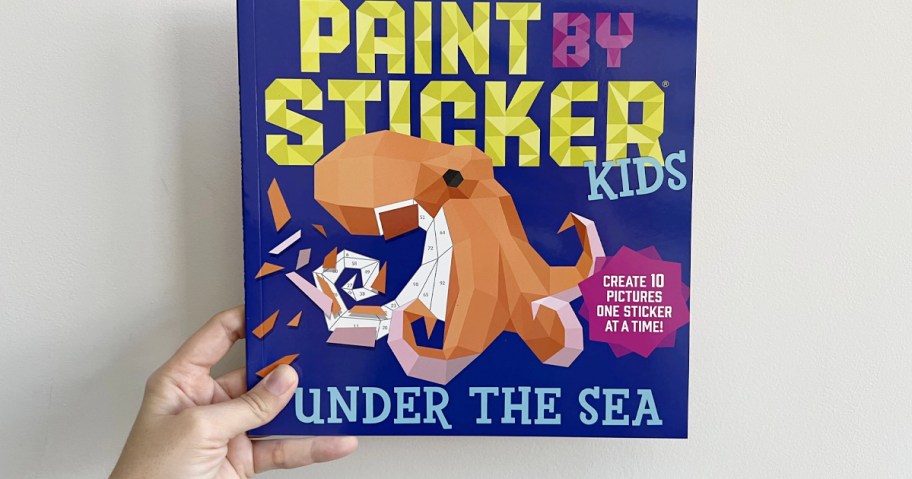 hand holding paint by sticker book 