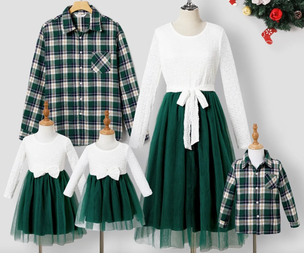 green matching family outfits
