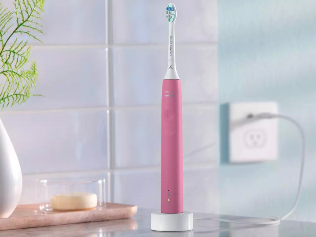 phillips pink toothbrush on counter