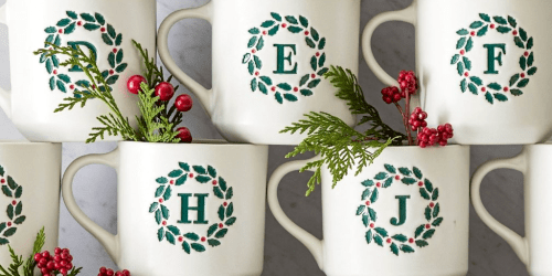 Up to 50% Off Pottery Barn + Free Shipping | Holly Alphabet Mug Only $6 Shipped (Reg. $12)