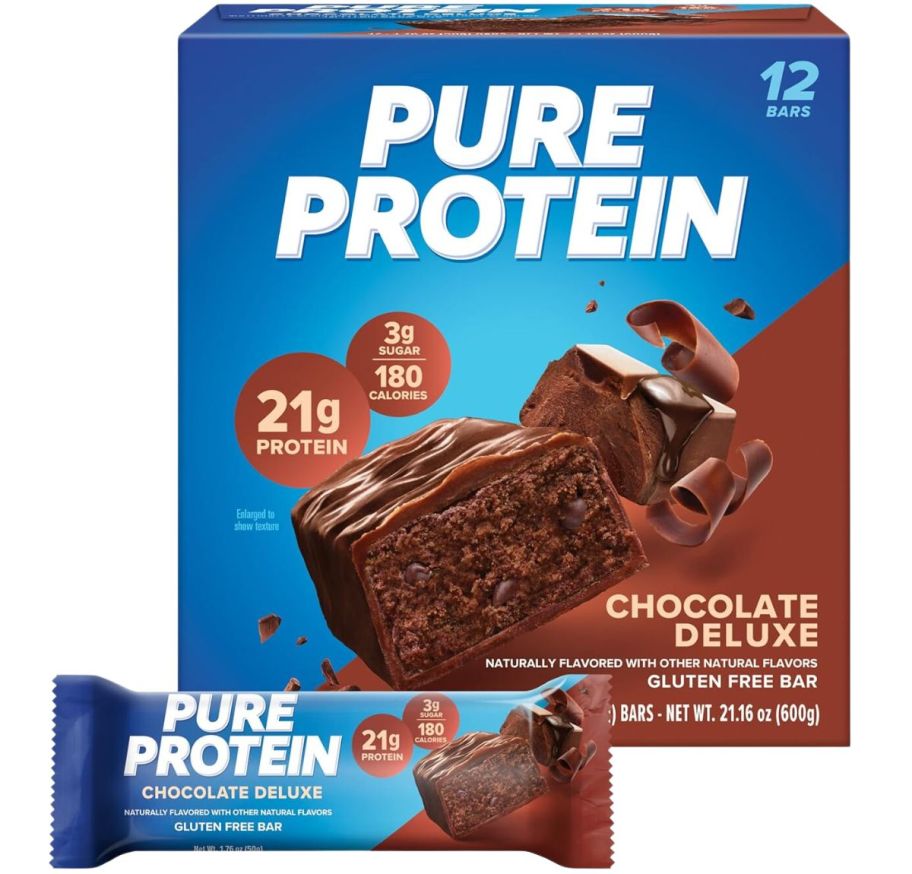 a 12 count box of pure protein bars in deluxe chocolate