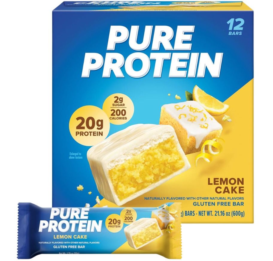 a 12 count box of pure protein bars in lemoncake