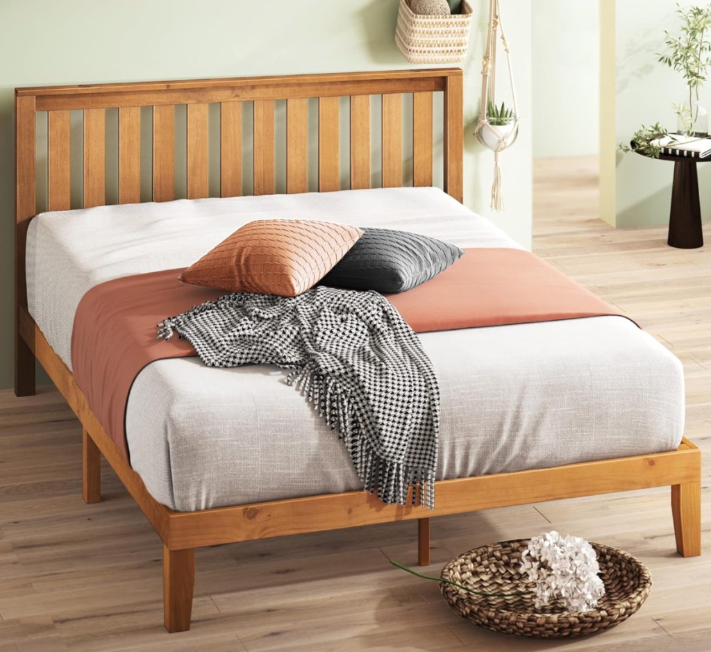 wooden bed frame with headboard