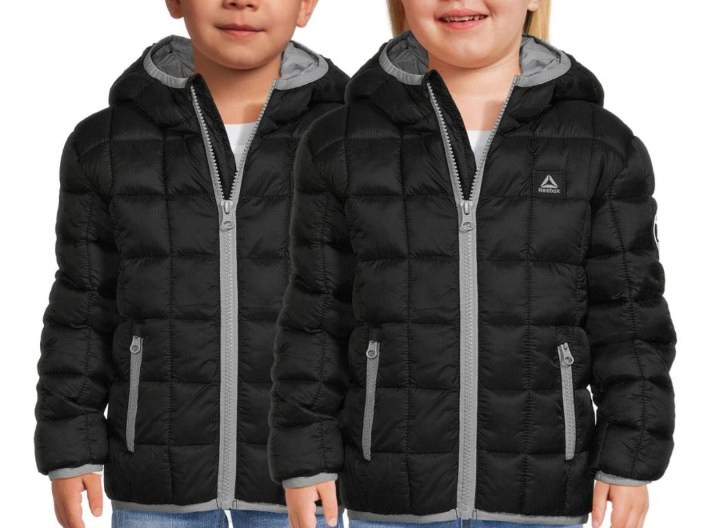 2 toddlers wearing Reebok puffer jackets