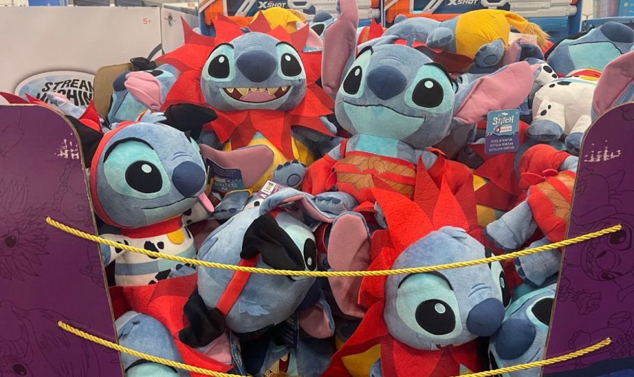 a bin of stich plushes in a sams club warehouse