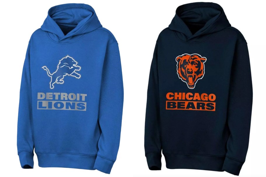 lions blue hoodie and bears black hoodie