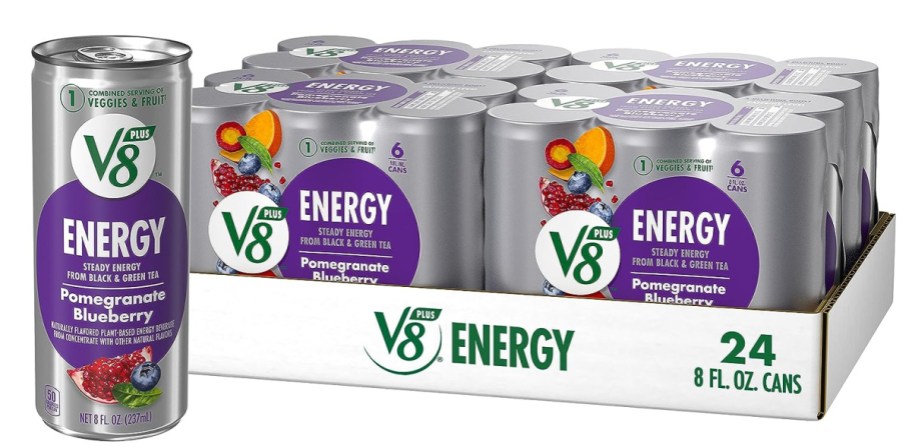 stock image of V8 +ENERGY Pomegranate Blueberry Energy Drink 8oz Cans 24-Pack