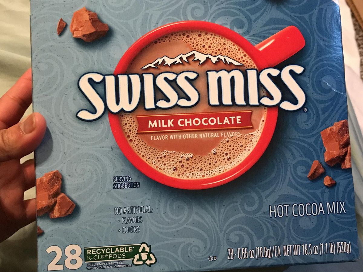 A 28 count box of Swiss Mis K-Cup pods