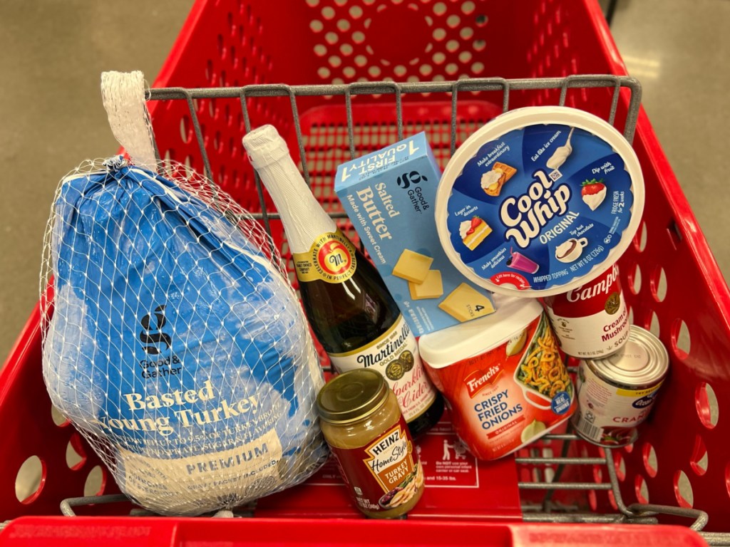 target groceries in cart with Turkey and cool whip