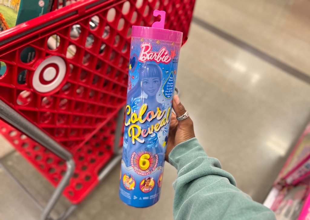 barbie color reveal tube next to target cart