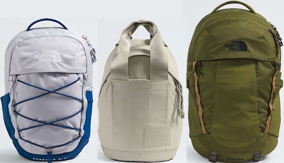 two mini backpacks and a large backpack