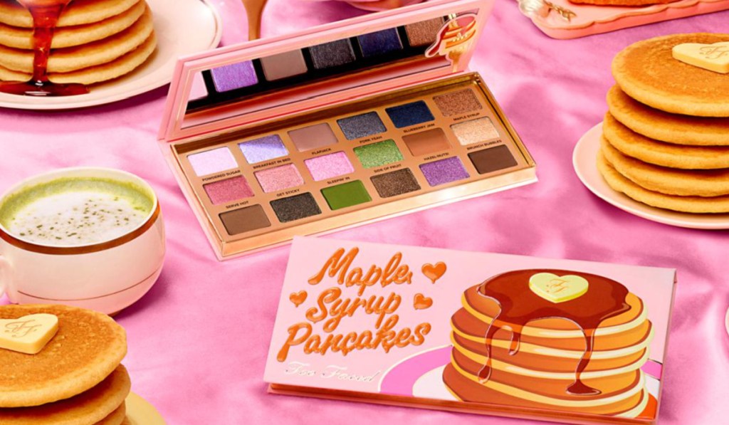 eyeshadow palette with plates of pancakes