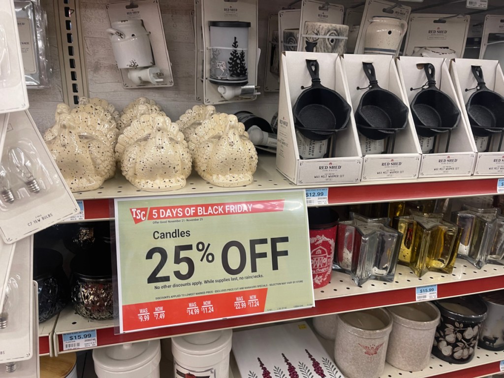 candles and warmers on display for the tractor supply black friday sale