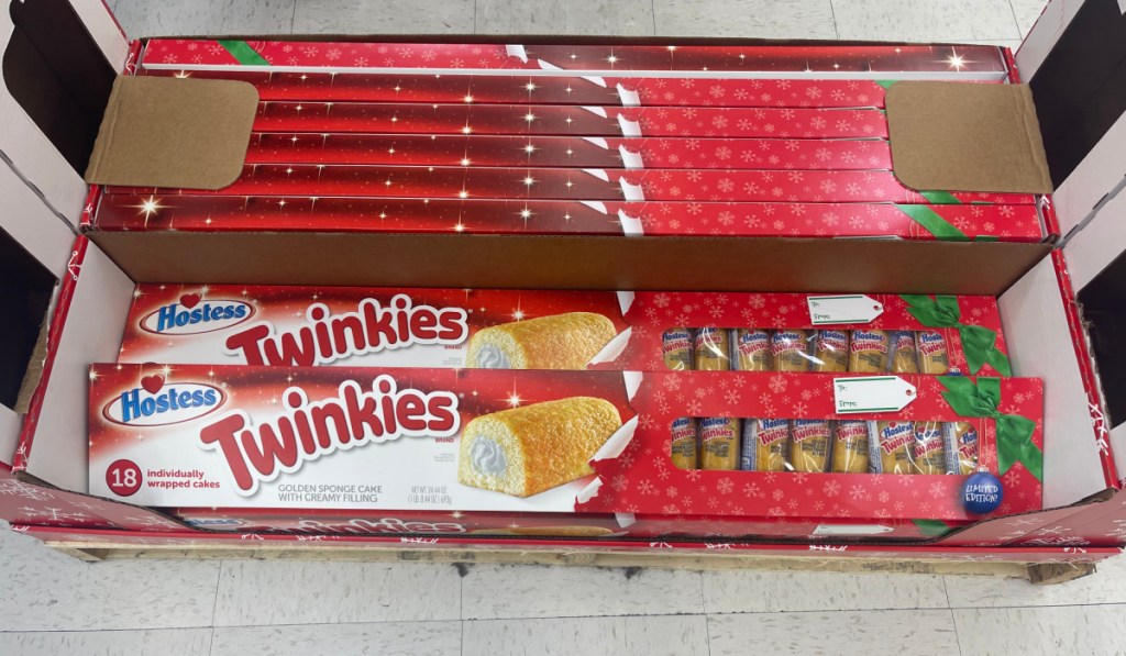 long boxes filled with individually wrapped hostess twinkies