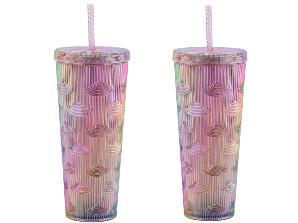 two stock images of purple tumbler