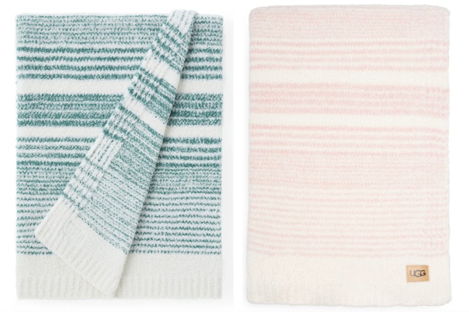 green and pink stripe blankets