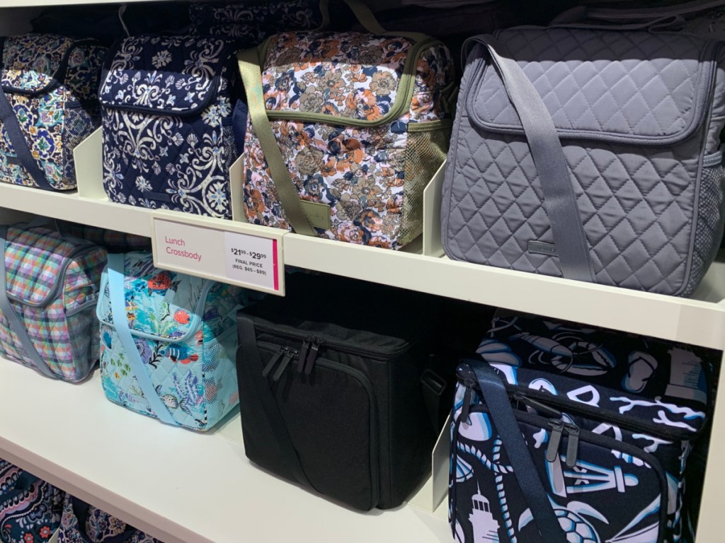 vera bradley lunch coolers on shelves in store