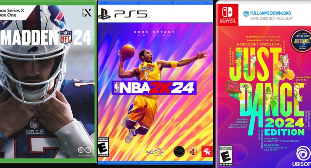 madden, nba 2k, and just dance