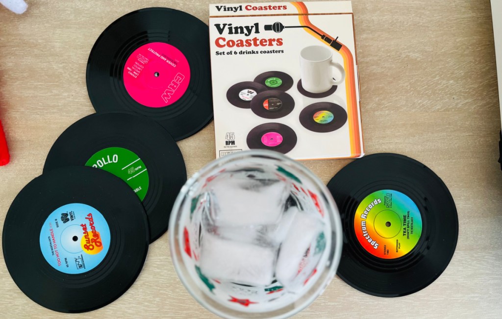 vinyl coaster with water on it