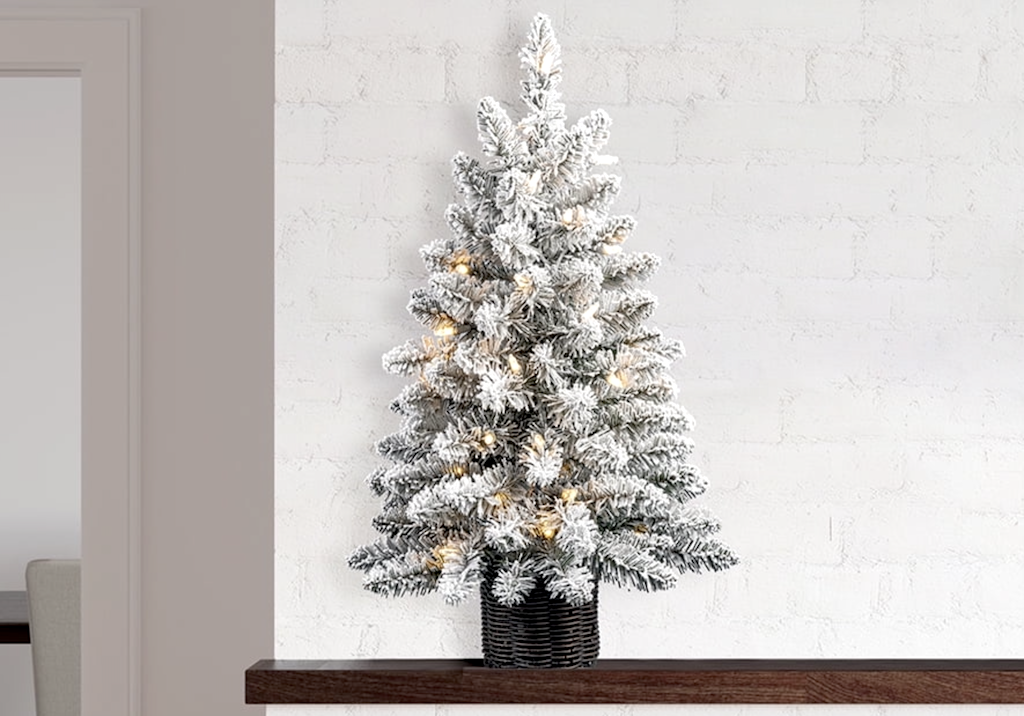 Sale on Walmart Christmas Trees 24″ PreLit Flocked Spruce Artificial