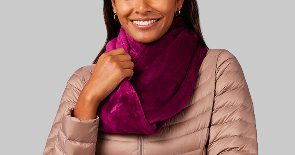 woman wearing purple scarf