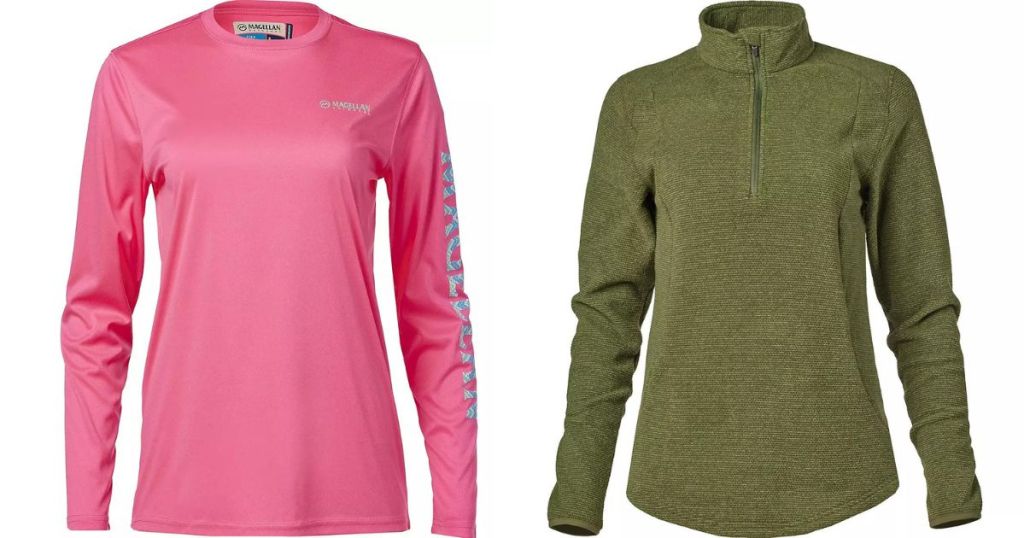 pink womens top and green womens top