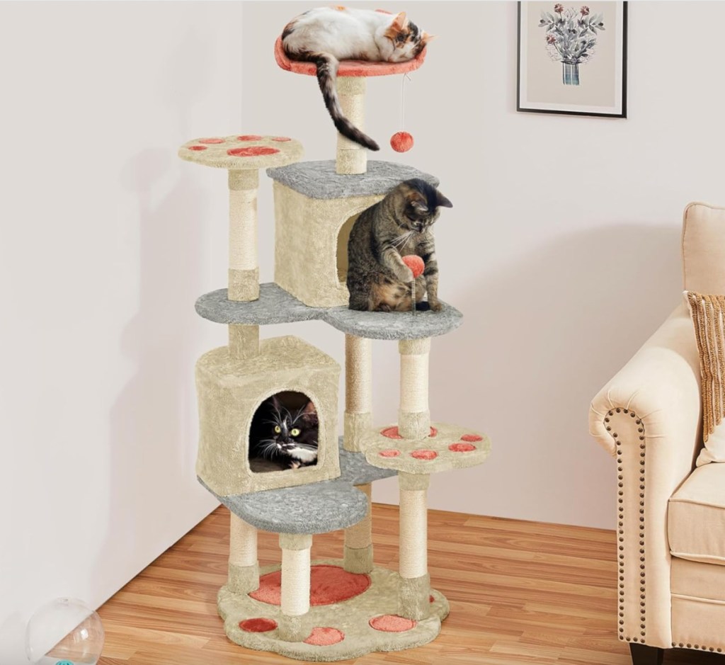 multi level pawprint cat tree