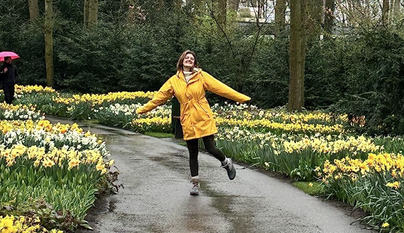 woman wearing yellow rain jacket in park