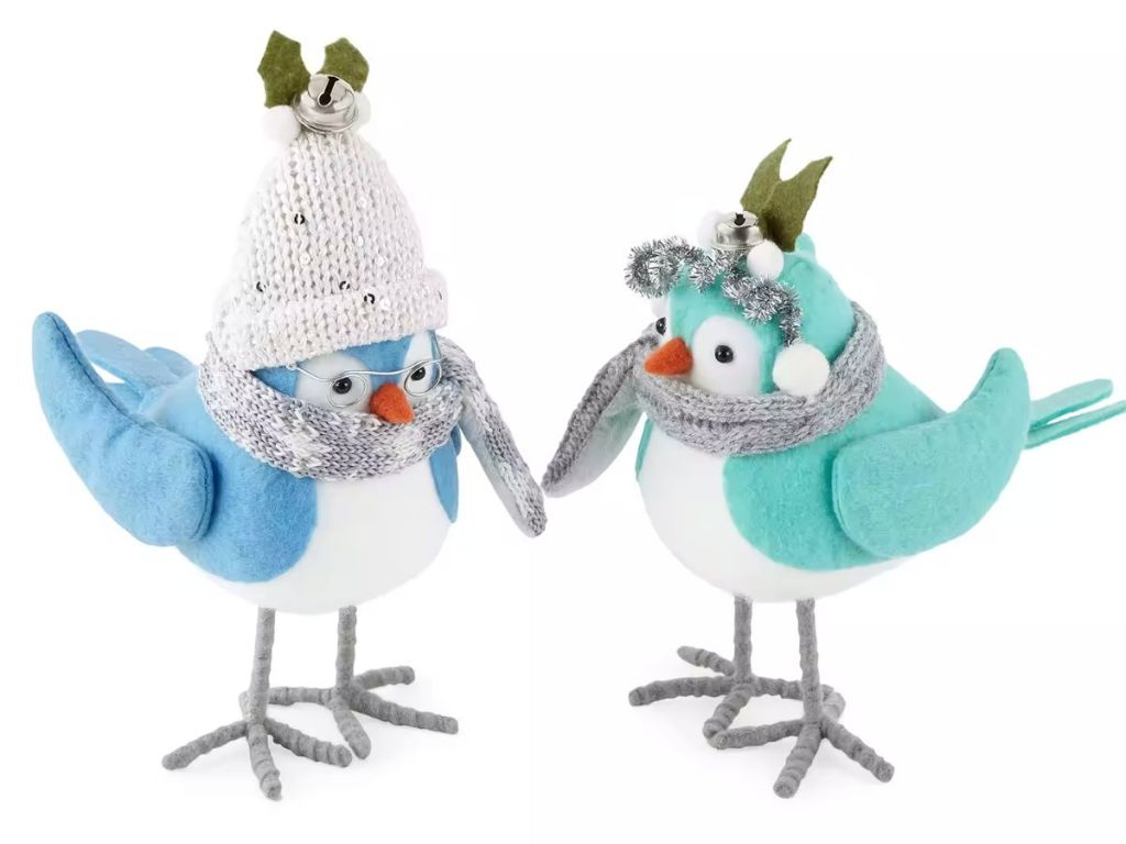 Set of 2 winter holiday birds blues and teals