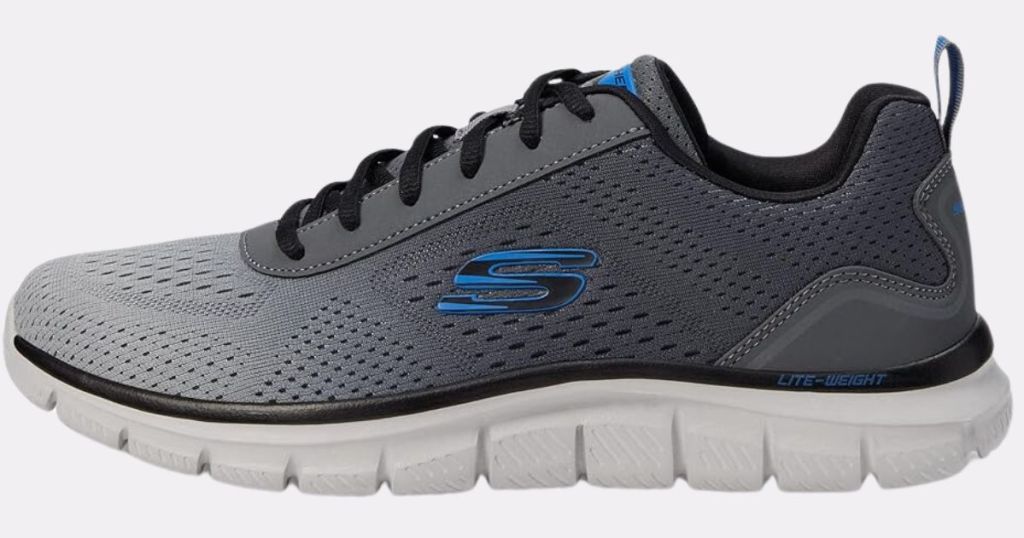 men's Skechers tennis shoe in grey and charcoal