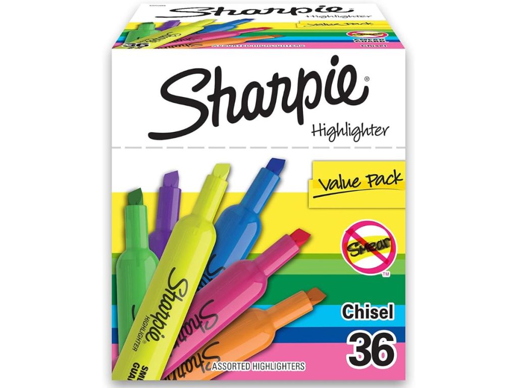 box of Sharpie assorted colors tank highlighters