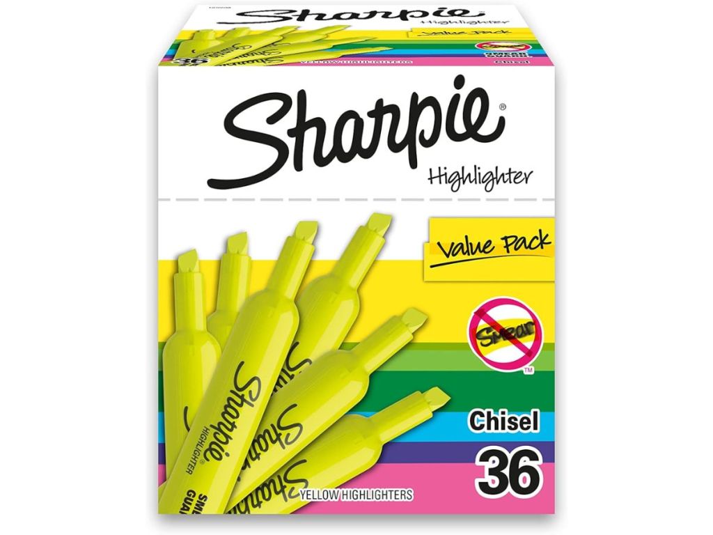 box of Sharpie Yellow color tank highlighters