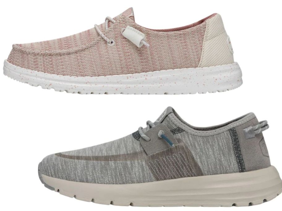 HEYDUDE women's shoes - wendy mesh slip on in light pink and Sirocco in grey and white