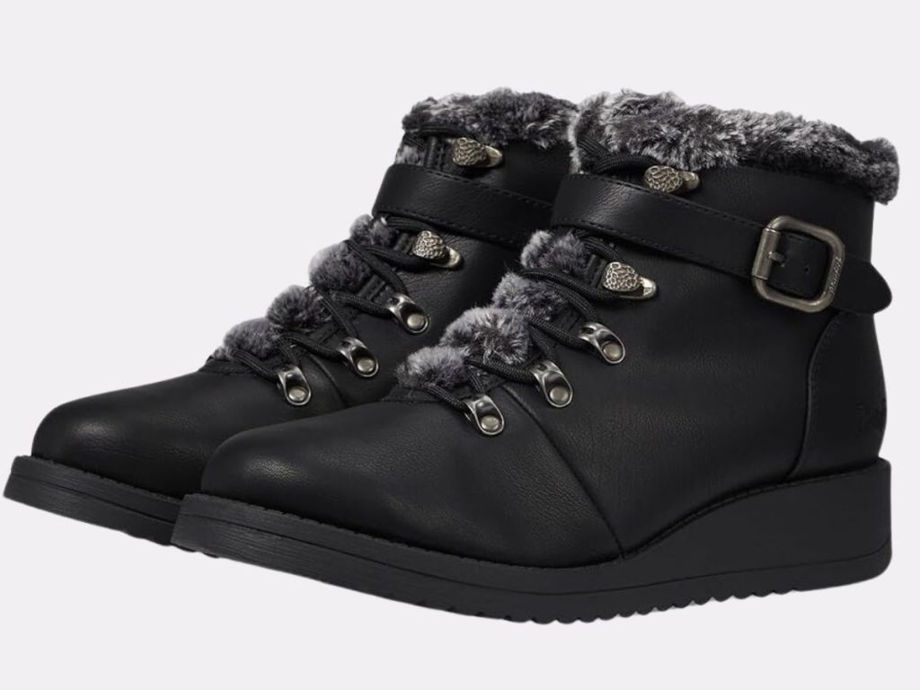 pair of women's Blowfish boots black with fur top