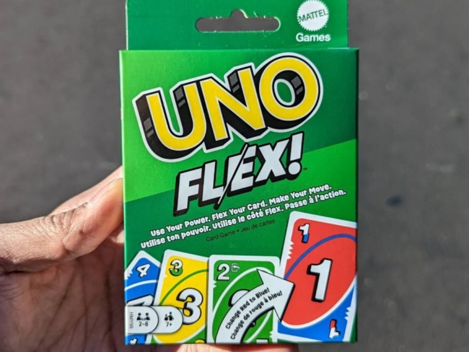 hand holding an UNO Flex Card Game 